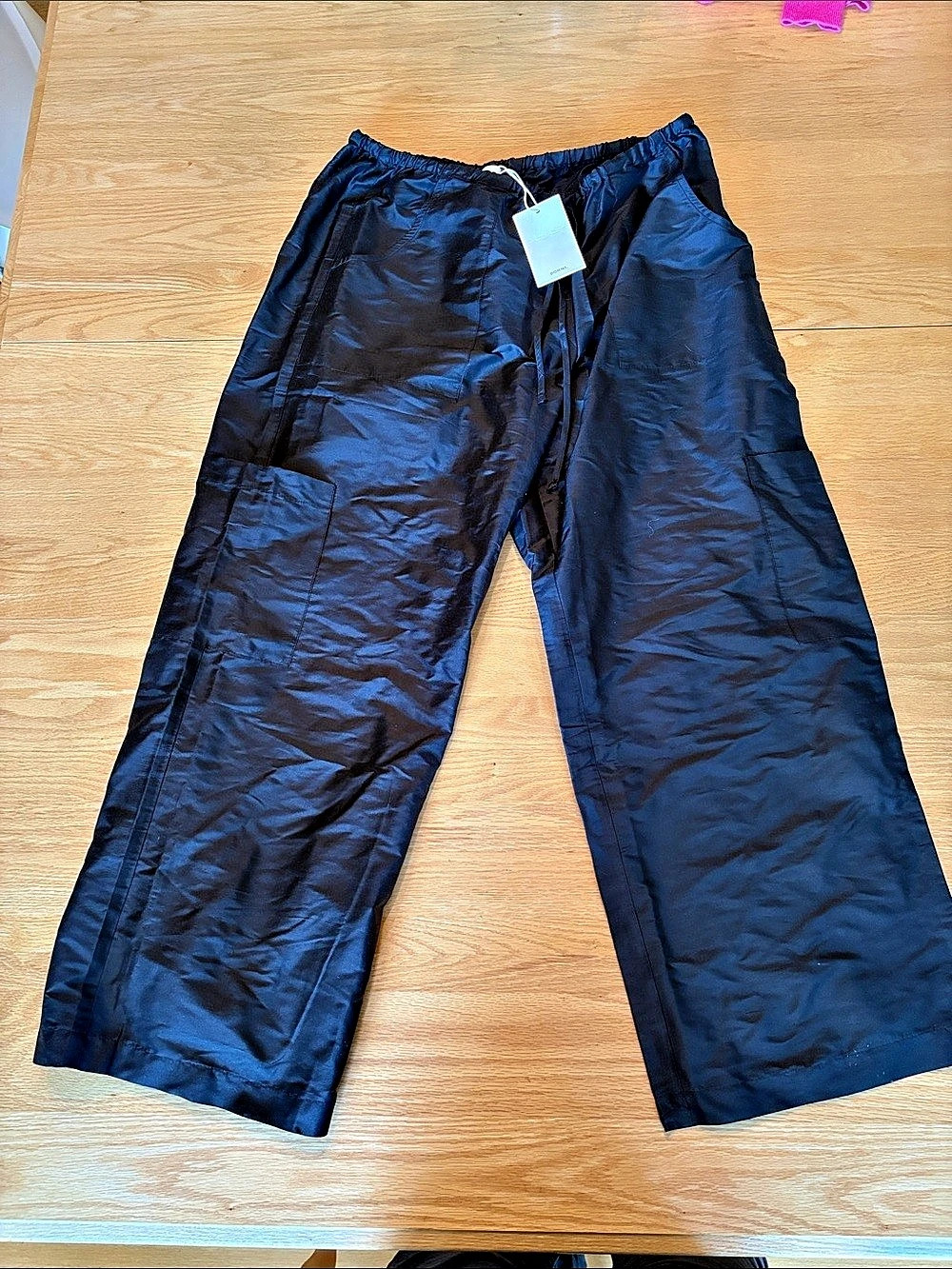 DONNI The Taffeta Drawstring Cargo Pant Black Large NWT
